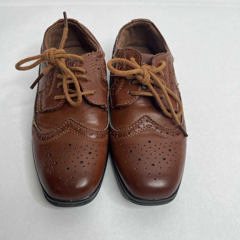 Deer Stags Boys Dress Shoes 12M Brown Lace Up Wingtips Leather Formal Wedding